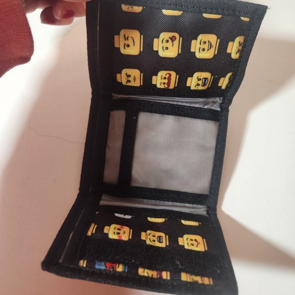 LEGO Minifigure Head Print Trifold Wallet Black Canvas Hook and Loop Closure - Picture 4 of 4